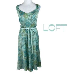 LOFT Watercolor Print CottageCore Midi Dress NWOT Size 12